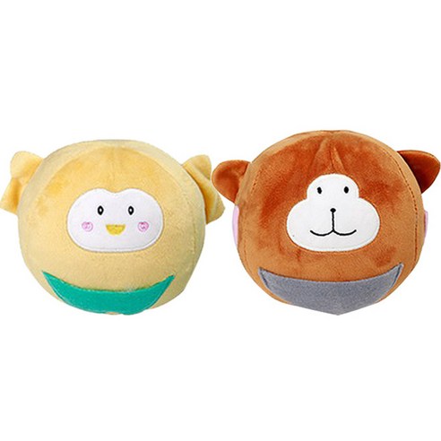 더플래 반려견 노즈워크 토이볼 50cm, 옐로우(병아리), 브라운(원숭이), 2개입