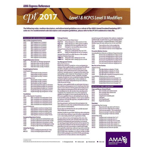 CPT Level I & HCPCS Level II Modifiers AMA Express Reference 2017, Amer ...