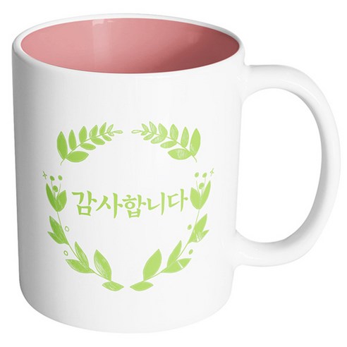 핸드팩토리 플라워스탬프 감사합니다 머그컵, 내부 파스텔 핑크, 1개