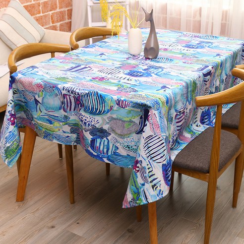 이코디 열대어 테이블 보, 블루, 90 x 90 cm