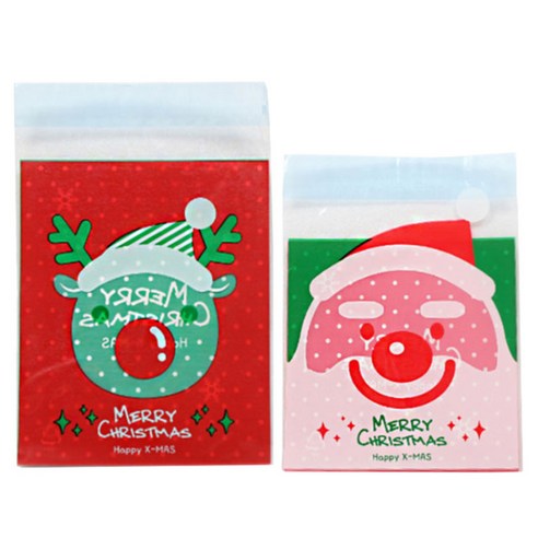 피크닉하우스 접착 포장봉투 산타 25p + 루돌프 25p, 혼합 색상, 1세트