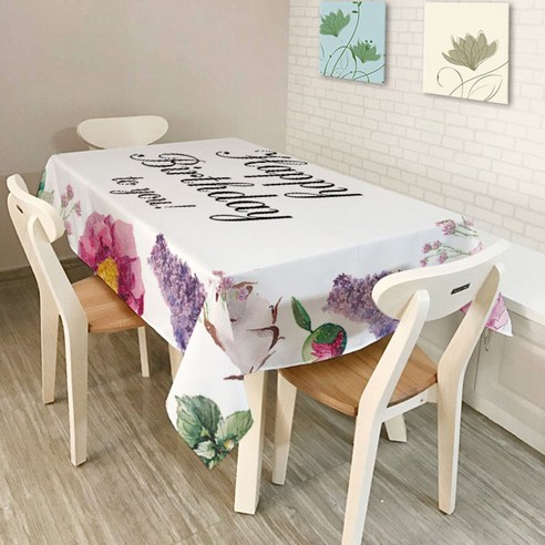 핑크망고 수채화 아트 키친 테이블커버, F, 140 x 140 cm