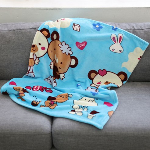 미소비즈 쁘띠베딩 모티 담요, 곰돌이(블루)