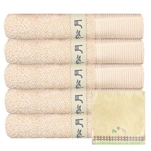 송월타월 뉴명품 수건 5p + 허니팬스 고리 핸드타월 노랑, 베이지, 1세트