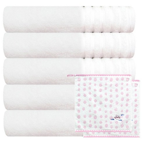 송월타월 필라라인 40 호텔수건 5p + 고양이 핸드타월 분홍 2p, 화이트, 1세트