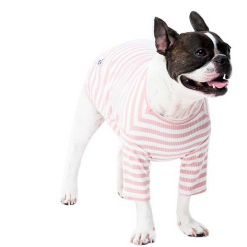 벨라포커스 스트라이프 강아지 티셔츠, 핑크 + 화이트