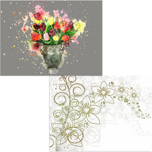 벨라 실리콘 식탁매트 2p 꽃향기 화이트 + 튤립, 혼합 색상, 385 x 285 mm