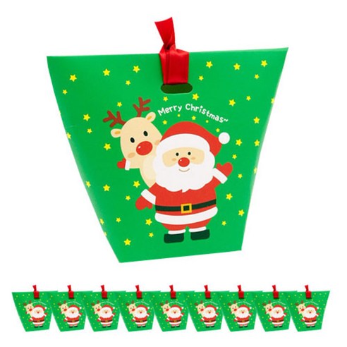도나앤데코 크리스마스 미니 사다리꼴 선물상자 10p + 리본 10p, 산타와루돌프, 10개