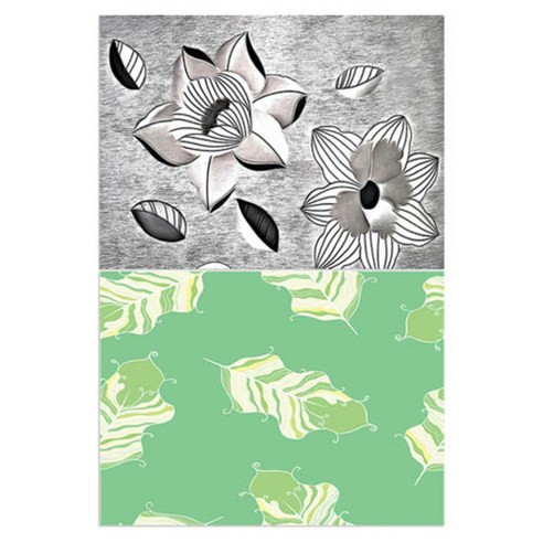 로엠디자인 실리콘 식탁매트 2p 블랙플라워, 깃털(연두), 385 x 285 mm