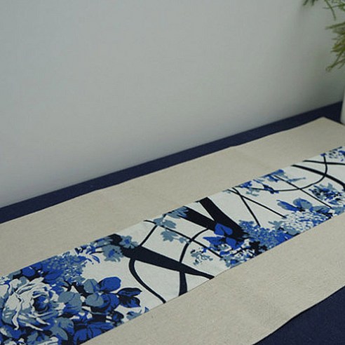 아리코 25 kitchen 동양 린넨 테이블 러너, C(푸른 꽃 나무), 30 x 210 cm
