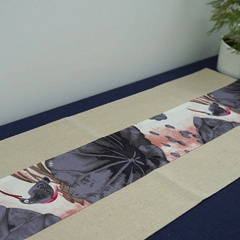 아리코 25 kitchen 동양 린넨 테이블 러너, J(꽃과 새), 30 x 150 cm