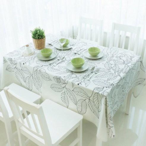 이코디 빅 리프패턴 스케치 테이블 보, 화이트, 100 x 145 cm