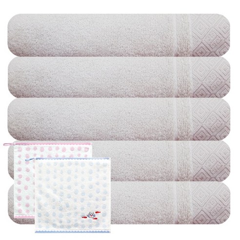 송월타월 풍차 타월 5p + 고양이 핸드타월 랜덤 발송 2p, 연회색, 1세트