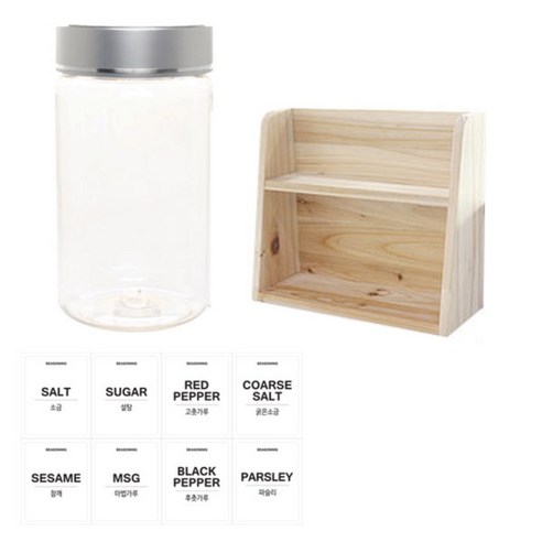 병도매닷컴 투명원형 PET 양념통세트, 1세트, 투명원형PET양념 300ml x 8p + 금속실버캡 8p + 라벨스티커 8p + 오픈 2단 선반