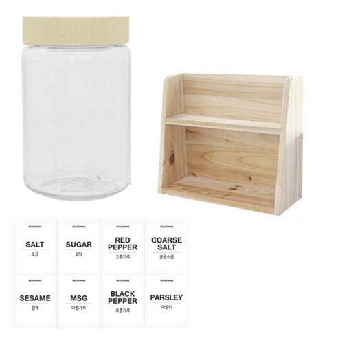 병도매닷컴 투명원형 PET 양념통세트, 1세트, 투명원형PET양념 250ml x 8p + 미색캡 8p + 라벨스티커 8p + 오픈 2단 선반
