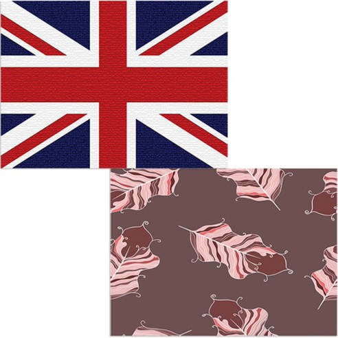 벨라 실리콘 식탁매트 깃털 보라 + 영국국기, 혼합 색상, 385 x 285 mm