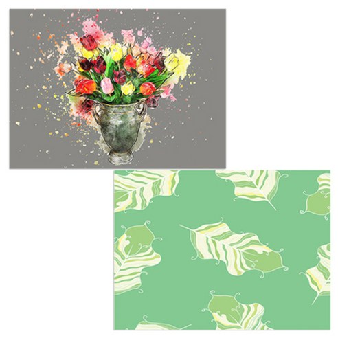 벨라 실리콘 식탁매트 깃털 연두 + 튤립, 혼합 색상, 385 x 285 mm, 두께 1mm