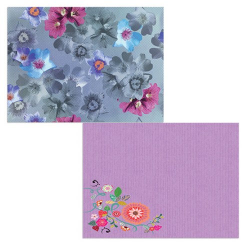 벨라 실리콘 식탁매트 2p 꽃가지1 세트, 꽃가지1, 팬지, 385 x 285 mm, 두께 1mm