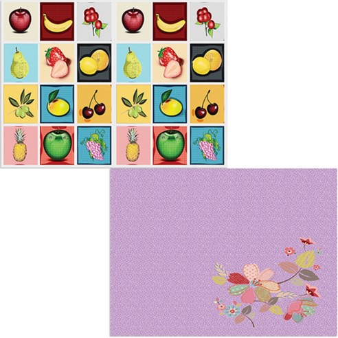 벨라 실리콘 식탁매트 꽃가지2 + 과일, 혼합 색상, 385 x 285 mm, 두께 1 mm