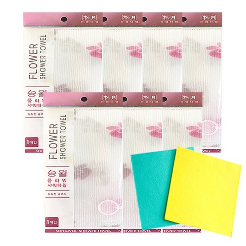 송월타월 플라워 샤워타월 7p + 독일행주 랜덤 발송 2p, 블라썸분홍, 1세트