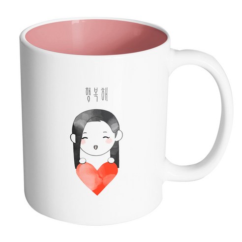 핸드팩토리 하트피켓걸 행복해 머그컵, 내부 파스텔 핑크, 1개