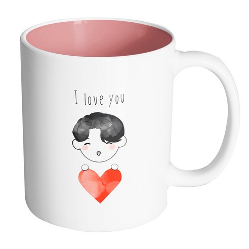 핸드팩토리 하트피켓보이 아이 러브 유 머그컵 330ml, 내부 파스텔 핑크, 1개