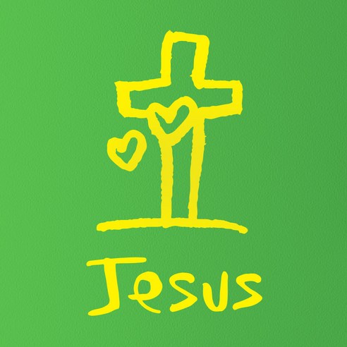 1AM 캘리그라피 인테리어 포인트 스티커 십자가 Jesus, 노랑