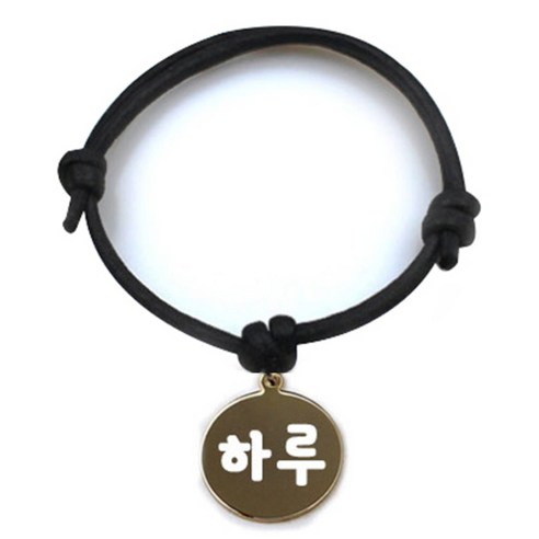펫츠룩 굿모닝 블랙 반려동물 목걸이 S + 메탈원형 팬턴트 M, 골드(하루), 1개