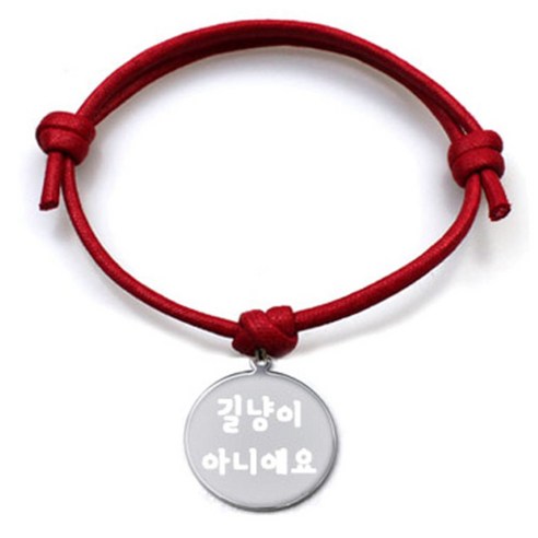 펫츠룩 굿모닝 레드 반려동물 목걸이 M + 메탈원형 팬던트 M, 실버(길냥이아니에요), 1개