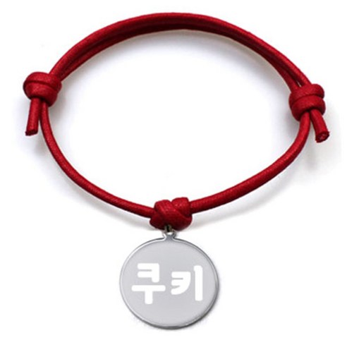 펫츠룩 굿모닝 레드 반려동물 목걸이 M + 메탈원형 팬던트 M, 실버(쿠키), 1개