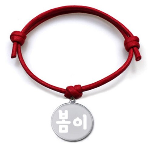 펫츠룩 굿모닝 레드 반려동물 목걸이 M + 메탈원형 팬던트 M, 실버(봄이), 1개