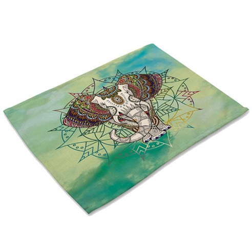 비케이 컬러 만다라 코끼리 식탁매트, 3, 가로 42cm x 세로 32cm