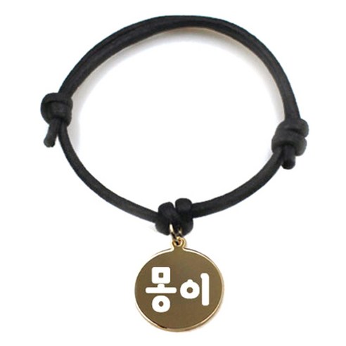 펫츠룩 굿모닝 블랙 반려동물 목걸이 M + 메탈원형 팬던트 S, 골드(몽이), 1개