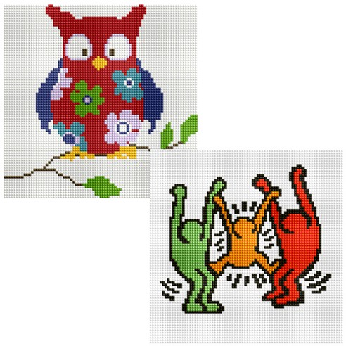 헬로페인팅 보석십자수 20x20 나무틀 꽃부엉이 2p 세트, 꽃부엉이, 환희, 1세트