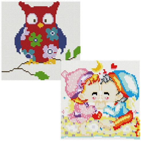헬로페인팅 보석십자수 20x20 나무틀 꽃부엉이 2p 세트, 꽃부엉이, 커플1, 1세트