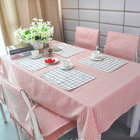 이코디 코지 파스텔 체크 테이블 보, 핑크, 140 x 140 cm
