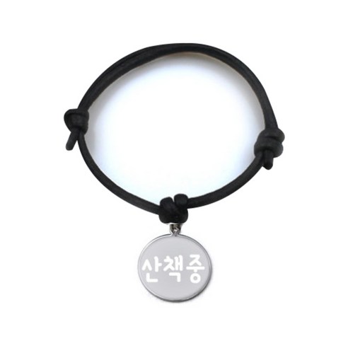 펫츠룩 굿모닝 블랙 반려동물 목걸이 M + 메탈 원형 팬던트 S, 실버(산책 중), 1개