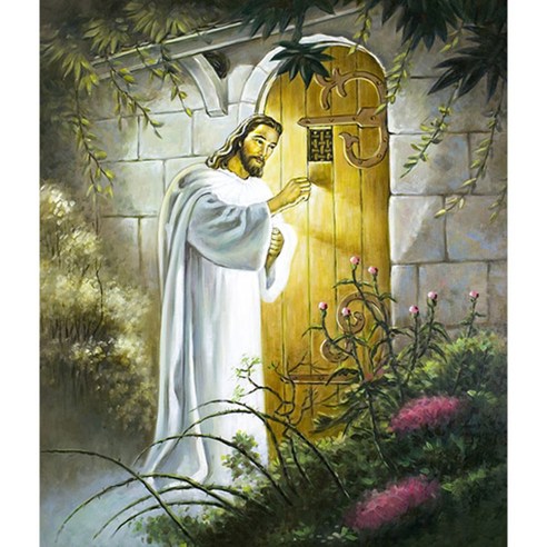 케이엠엘리 보석십자수 DIY 고려미술 3D 문 두드리는 예수님 50 x 60 cm, 혼합 색상, 1개