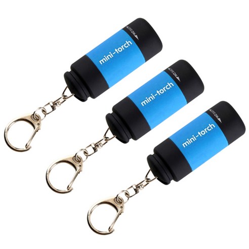 블럭마트 캠핑 USB 충전식 LED 미니손전등, 블루, 3개입