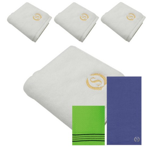 송월타월 슈퍼클래스S90 세면타올 190g x 4p + 슈퍼클래스B450 바스타올 청색 + 때밀이 초록, 아이보리, 1세트