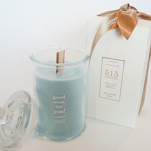 515샵 대용량 라지자 우드심지 블루 소이 돔캔들 680ml + 선물상자, 레몬바질라임