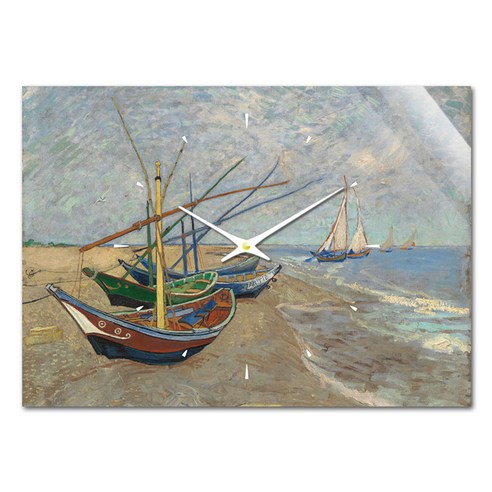 더윤 레티나 명화 벽시계 42 x 30 cm, 고흐 생 마리 해변의 보트