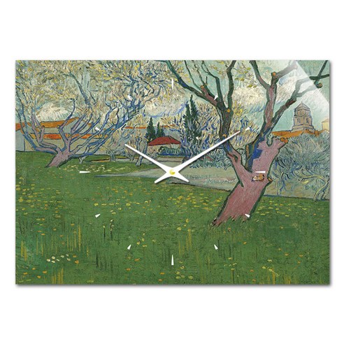 더윤 레티나 명화 벽시계 42 x 30 cm, 고흐 꽃피는 나무들이 있는 아를 풍경