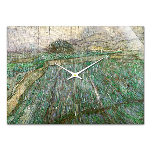 더윤 레티나 명화 벽시계 42 x 30 cm, 고흐 비 내리는 밀밭