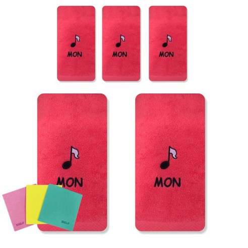 송월타올 큐티데일리 요일수건 5p + 독일행주 3p 랜덤 발송, 월요일(빨강), 1세트