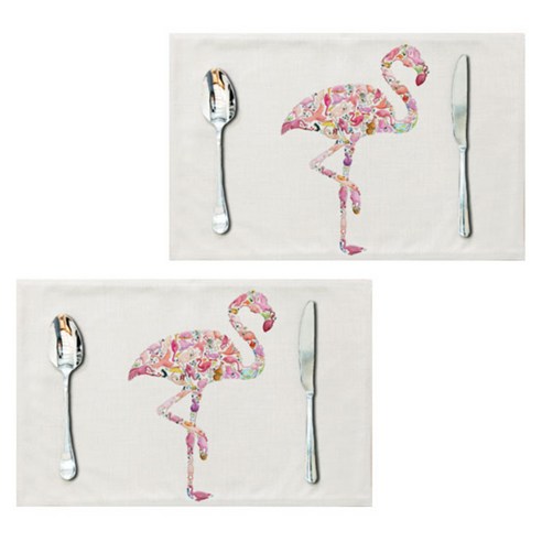 아울리빙 아이러브 플라밍고 식탁매트 2p, D, 44 x 28 cm