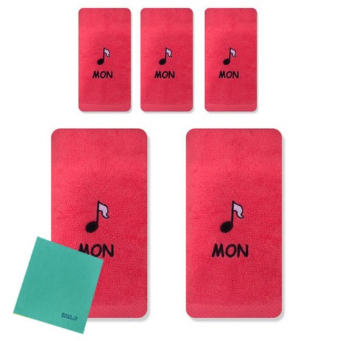 송월타올 큐티데일리 요일수건 5p + 독일행주 랜덤 발송, 월요일(빨강), 1세트