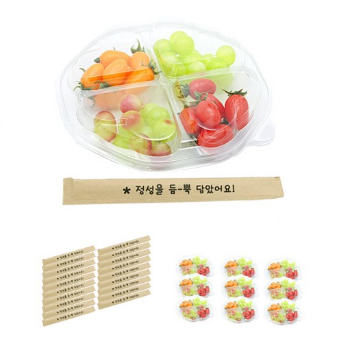 도나앤데코 4칸 하트 과일 투명 도시락 10p + 크라프트 대나무젓가락 정성을 듬뿍 담았어요 10p, 1세트, 10개