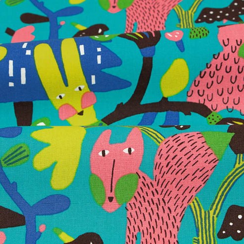 고바야시 코튼 추상화 패브릭원단, 민트