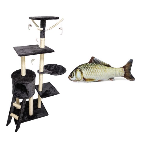 인터팝 냥냥 켓타워 + 잉어 캣닢 쿠션 40cm, G, 1세트